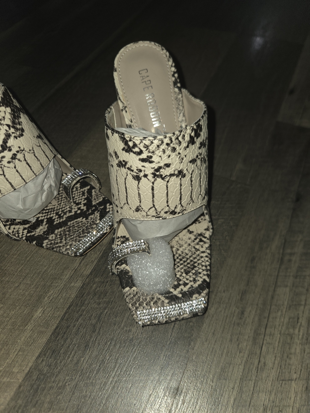 Cape Robbin Snake-Print Rhinestone Square-Toe Mules - Picture 2 of 6